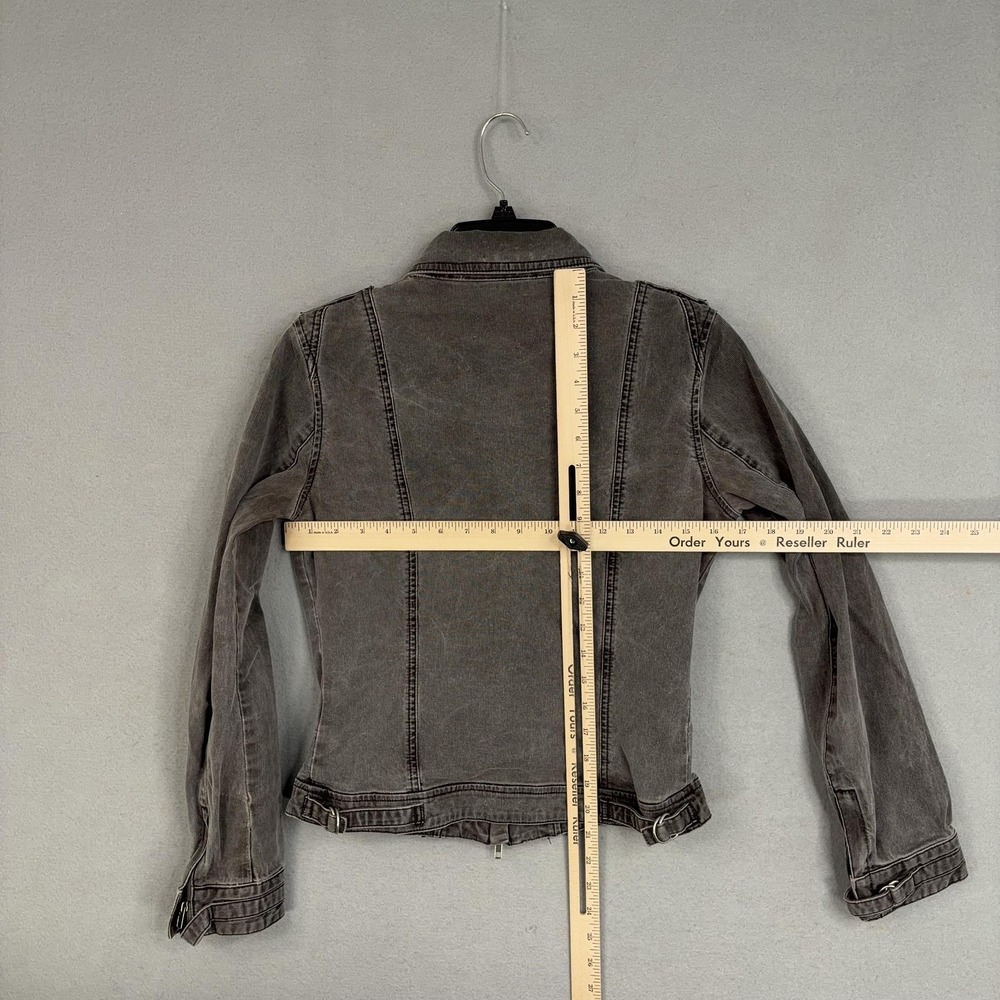 Fox Jacket Womens Medium Gray Full Zip Front Moto Biker Utility Buckle Back - Picture 9 of 14